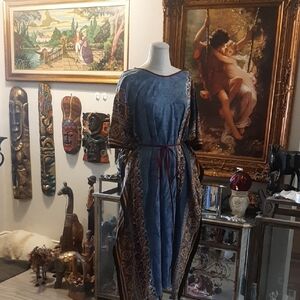 Elegant Blue Patterned Kaftan  Dress